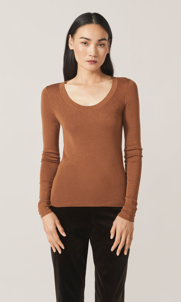 Adelphi Lurex LS Crew Camel