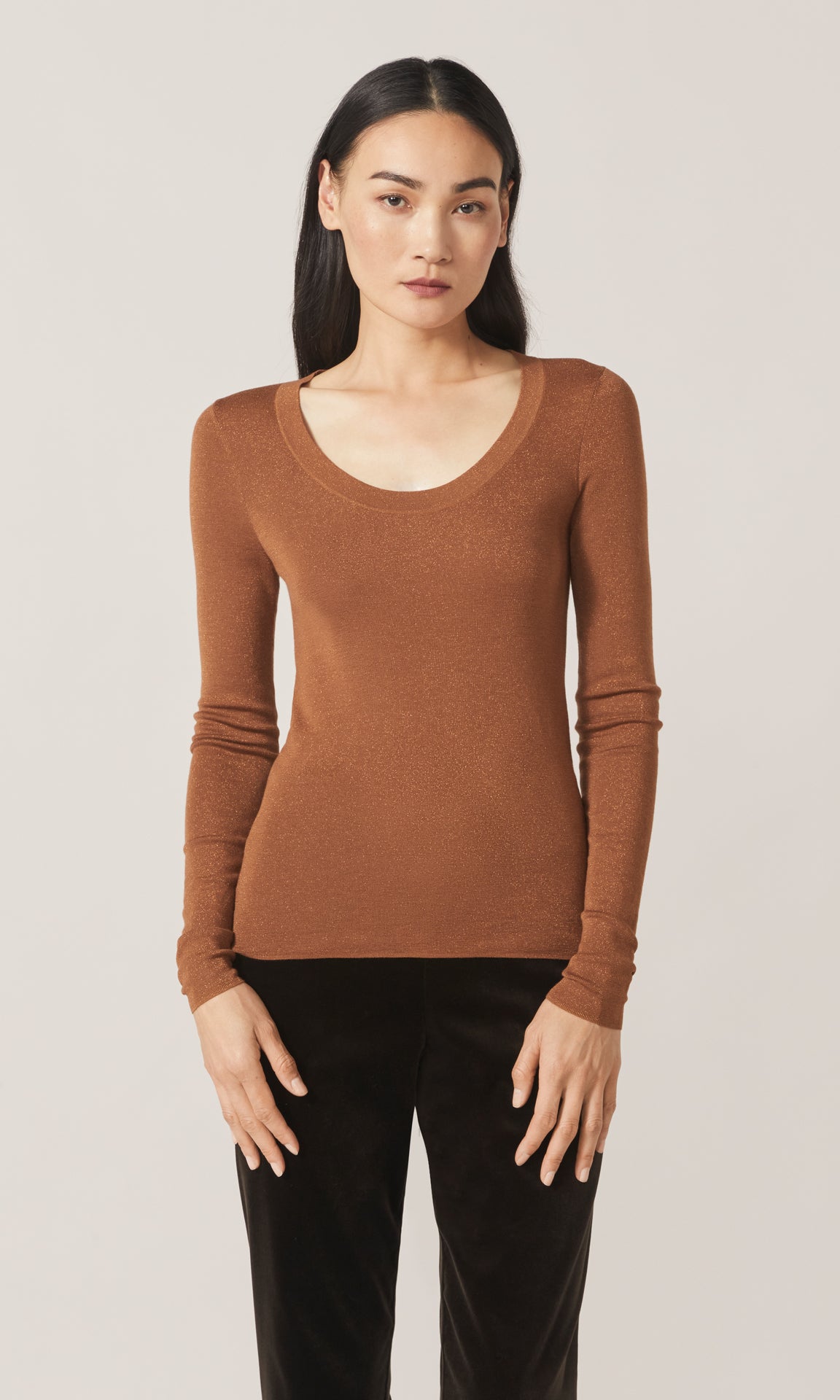 Adelphi Lurex LS Crew Camel