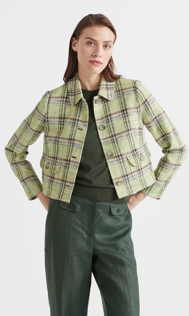 Retro Plaid button up Jacket Lime