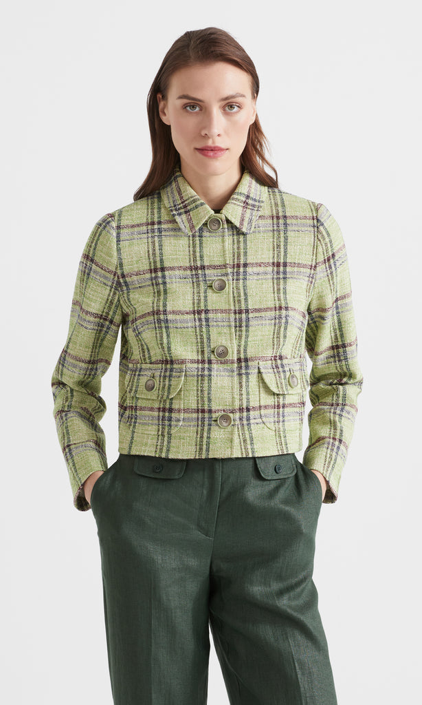 Retro Plaid button up Jacket Lime