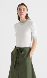 Vera S/S Crew Ivory/Lt.Blue/Olive