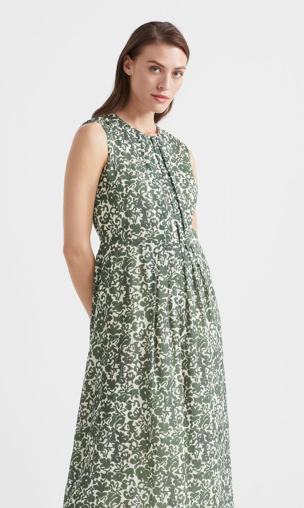 Duotone Pleat Detail Dress Evergreen