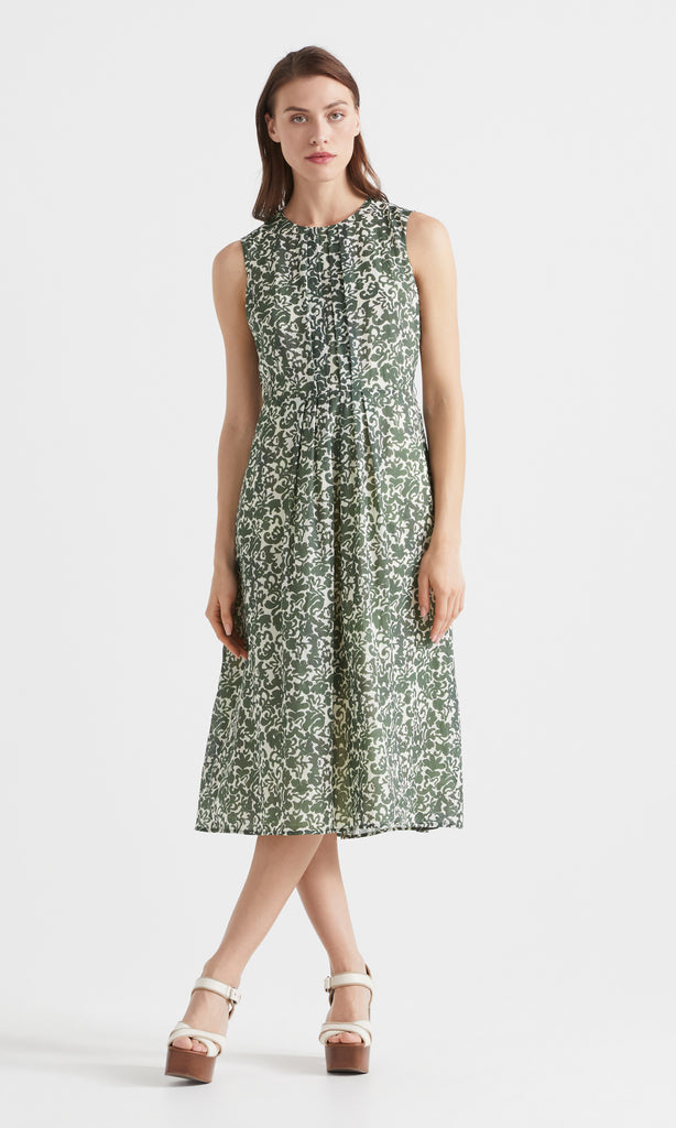 Duotone Pleat Detail Dress Evergreen