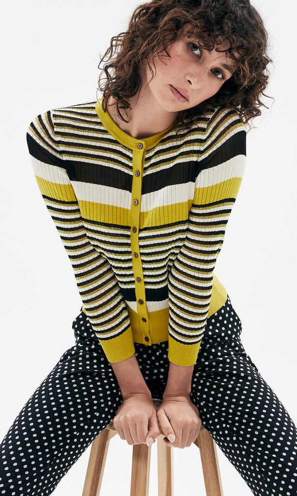 Ciro Stripe Cardigan Blk/Creme/Citron