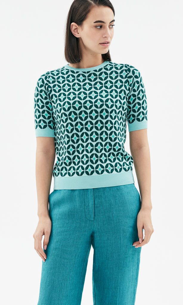 Eyre S/S Jacquard Knit Petrol/Mint