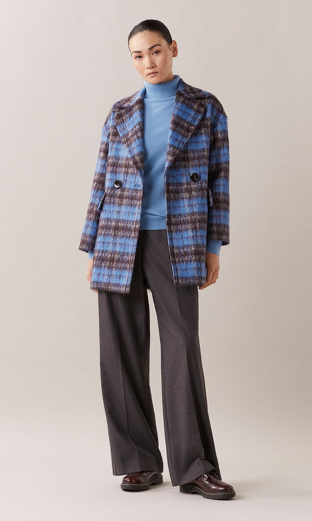 Romsey luxurious Italian wool blend mélange flannel mid rise wide leg tailored trouser with soft waist pleats in charcoal grey