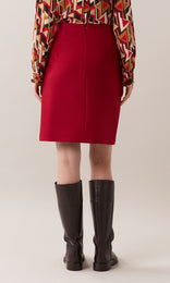 Clifton luxurious wool melton A-line knee length mini skirt in red