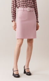 Abbey sumptuous wool blend smart cropped short tailored three button round collared jacket with patch pocket detailing in soft pink