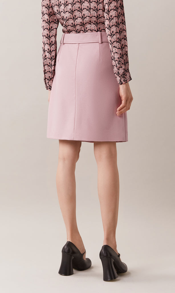 Abbey sumptuous wool blend smart cropped short tailored three button round collared jacket with patch pocket detailing in soft pink