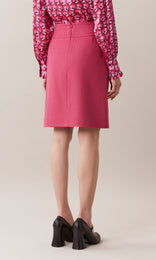 Hobbs sumptuous wool blend melton tailored wide waistband A-line mini knee length skirt with centre front panel detailing in hot pink