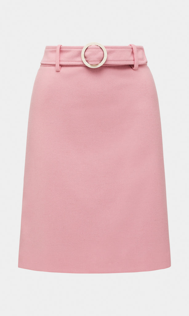Abbey sumptuous wool blend smart cropped short tailored three button round collared jacket with patch pocket detailing in soft pink