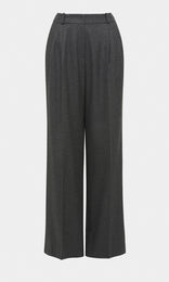 Romsey luxurious Italian wool blend mélange flannel mid rise wide leg tailored trouser with soft waist pleats in charcoal grey