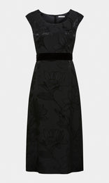 Rosemoyne luxurious Italian viscose jacquard high waist wide leg trouser with refined silk satin contrast waistband in black floral jacquard print